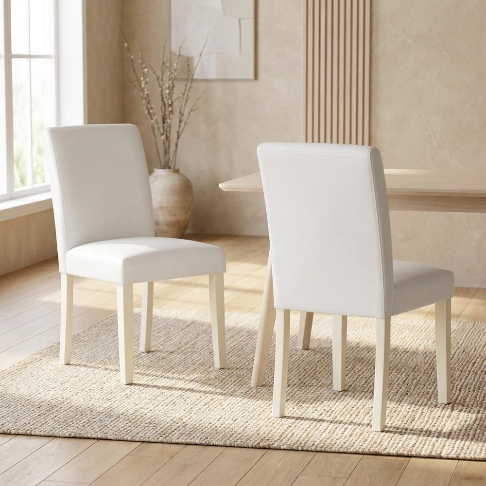 Faux Leather-Upholstered Parsons Dining Chair for Kitchen and Dining Room, Set of 2