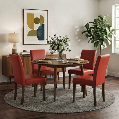 Upholstered Faux Leather High-Back Parson Chair for Dining Room