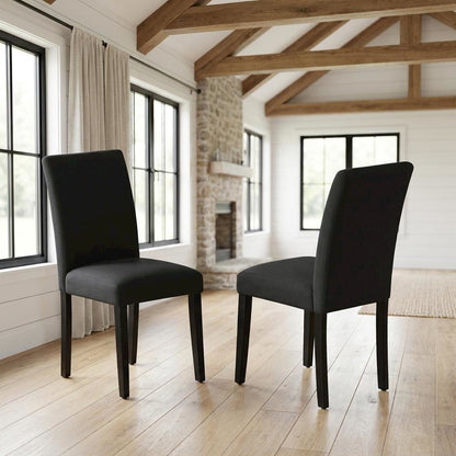Linen-Upholstered Parsons Dining Chairs with Solid Wood Frame, Set of 2