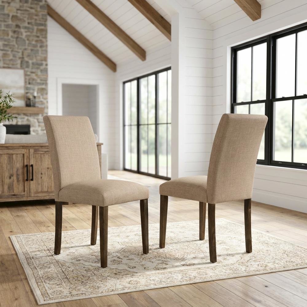 Solid Wood Linen Upholstered High-Back Parsons Dining Chairs, Set of 2