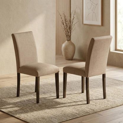 Solid Wood Linen Upholstered High-Back Parsons Dining Chairs, Set of 2