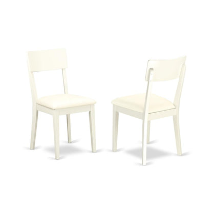 East West Furniture DMAD3-LWH-C 3 Piece Dinette Set Consists of 1 Drop Leaves Modern Dining Room Table and 2 Linen White Faux Leather Dining Room Chairs with Ladder Back - Linen White Finish