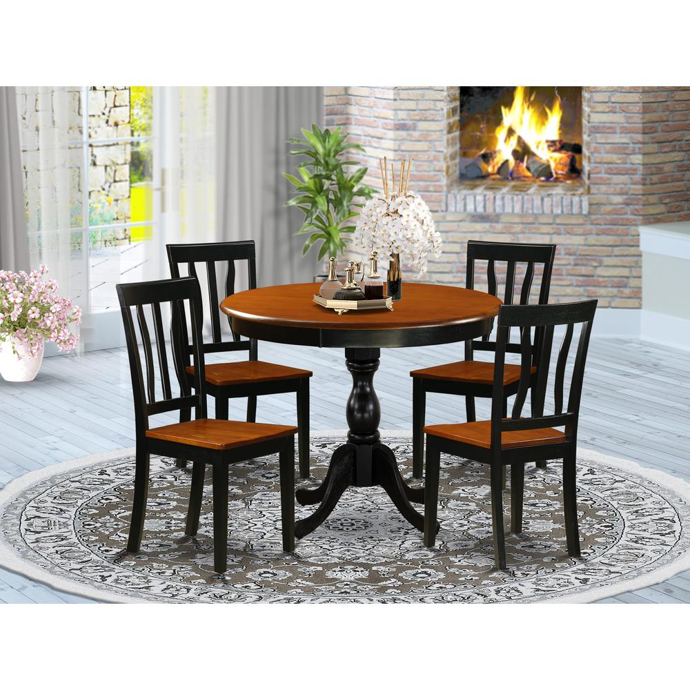 East West Furniture 5-Piece Mid Century Dining Set Include a Kitchen Table and 4 Wooden Chairs with Slatted Back - Black Finish