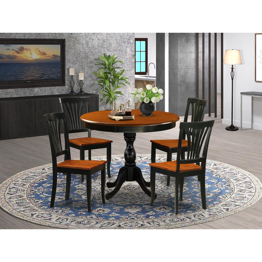East West Furniture 5-Piece Dining Set Include a Dining Table and 4 Mid Century Chairs with Slatted Back - Black Finish