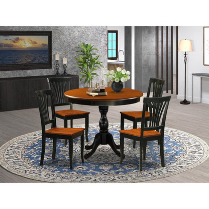 East West Furniture 5-Piece Dining Set Include a Dining Table and 4 Mid Century Chairs with Slatted Back - Black Finish