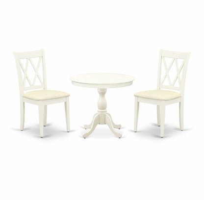East West Furniture 3 Piece Dinning Room Table Set Contains 1 Wood Table and 2 Linen White Dining Room Chairs with Double X-Back - Linen White Finish