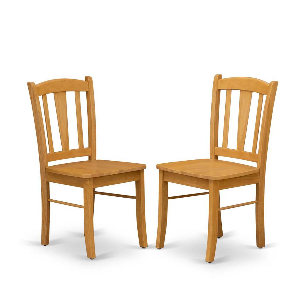 AMDL5-OAK-W - 5-Piece Dining Room Table Set- 4 dining room chairs and Kitchen Dining Table - Wooden Seat and Slatted Chair Back - Oak Finish