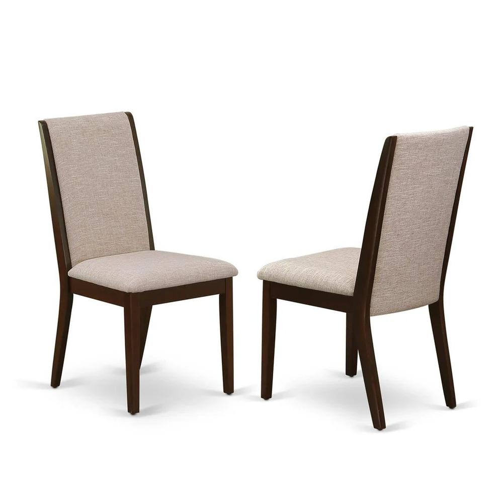 AMLA3-MAH-04 3 Piece Dining Table Set - 1 Pedestal Table and 2 Light Tan Dinning Chairs - Mahogany Finish