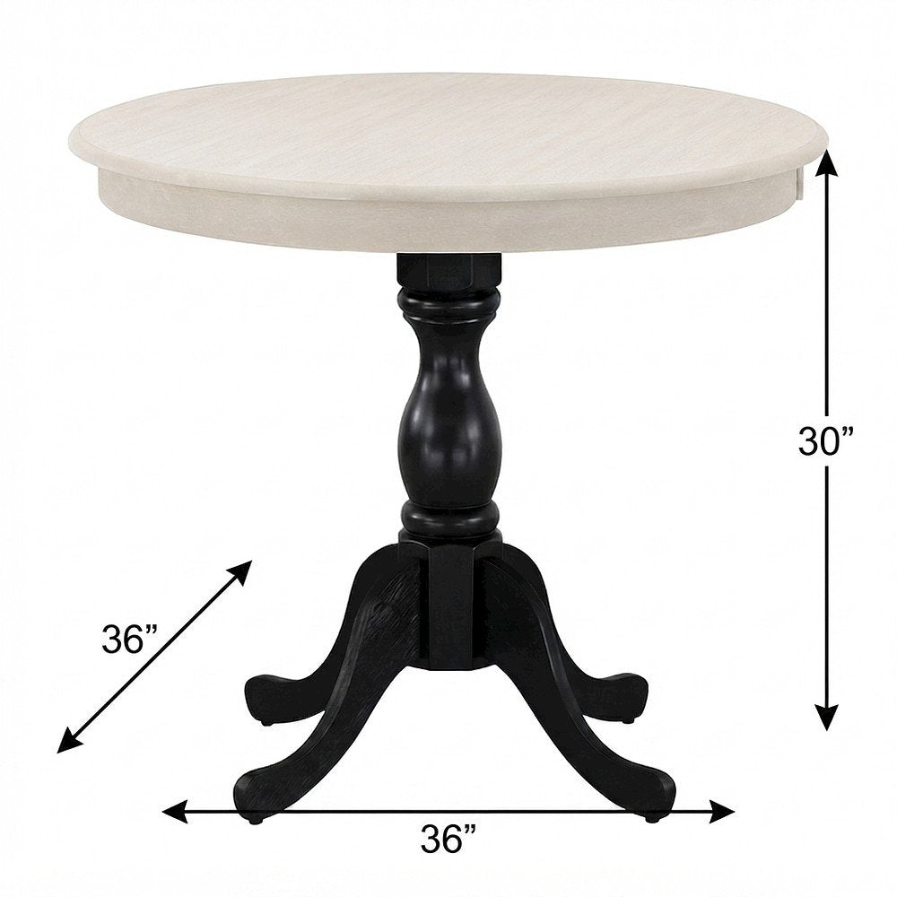 Solid Wood Round Pedestal Kitchen and Dining Table, Compact, Linen White