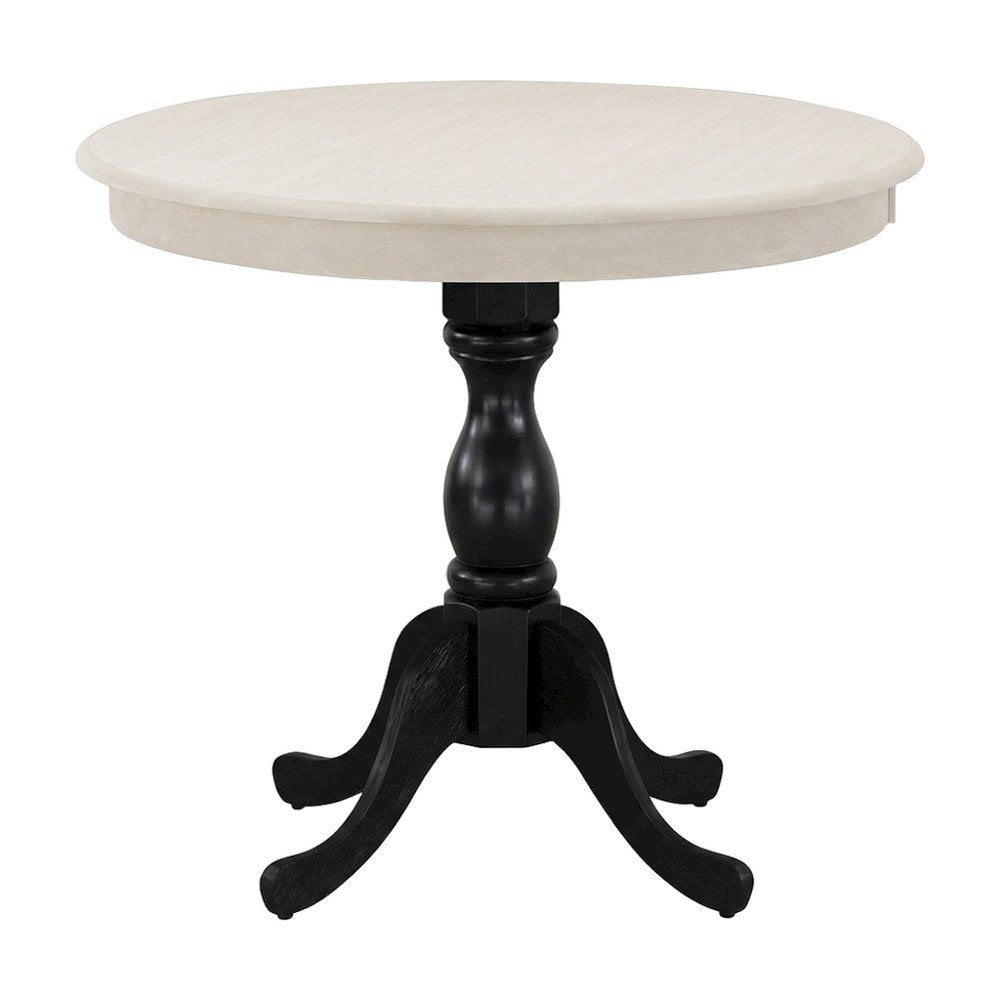 Solid Wood Round Pedestal Kitchen and Dining Table, Compact, Linen White