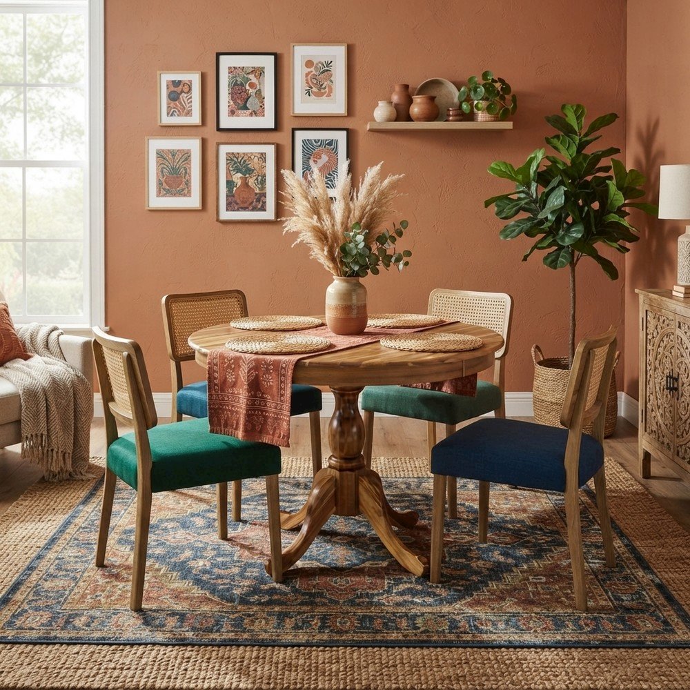 Solid Wood Round Pedestal Kitchen and Dining Table, Compact, Natural