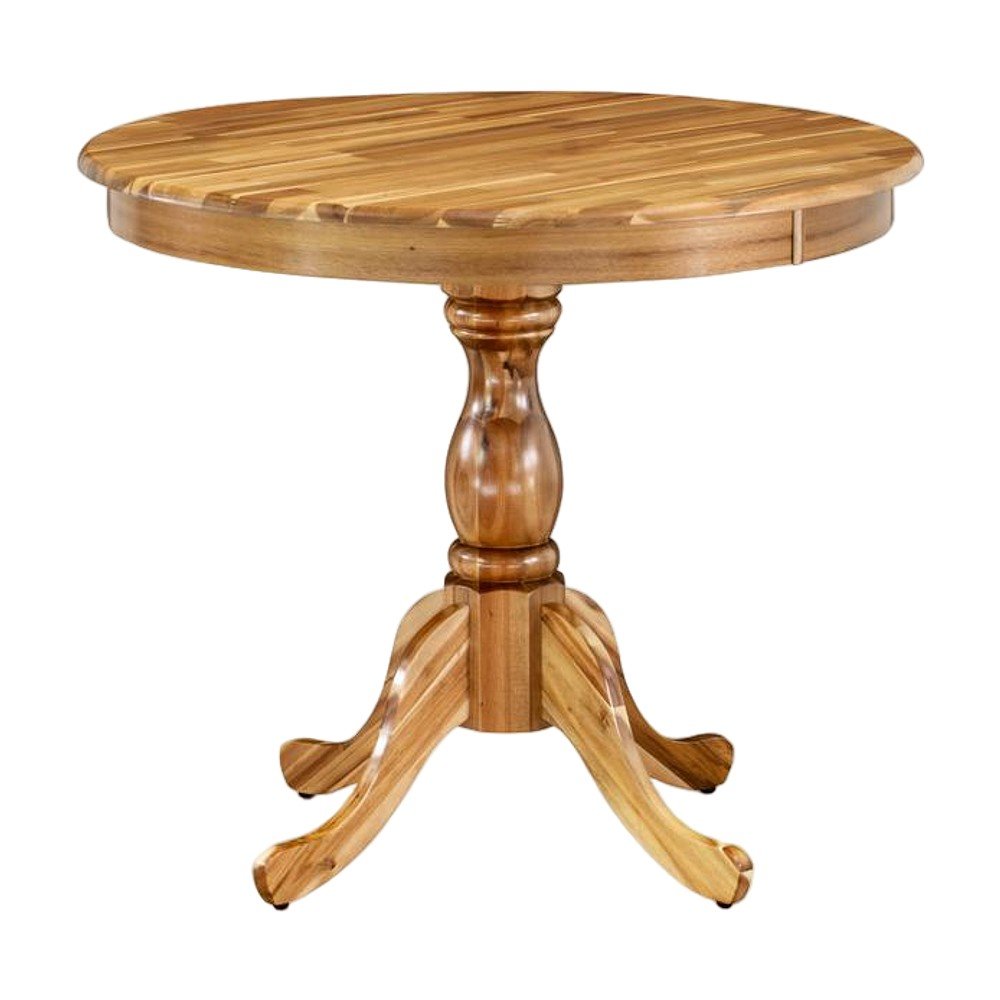 Solid Wood Round Pedestal Kitchen and Dining Table, Compact, Natural