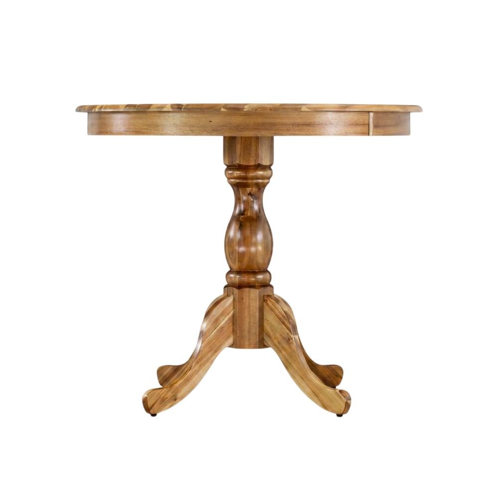 Solid Wood Round Pedestal Kitchen and Dining Table, Compact, Natural