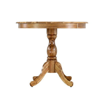 Solid Wood Round Pedestal Kitchen and Dining Table, Compact, Natural