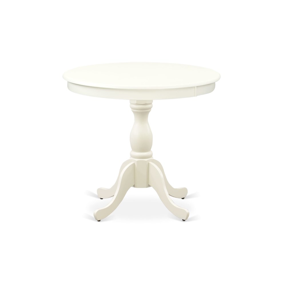 AMAB3-LWH-02 3 Pc Kitchen Table Set - 1 Pedestal Table and 2 Light Beige Parson Chairs - Linen White Finish