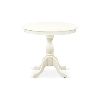 AMAB3-LWH-02 3 Pc Kitchen Table Set - 1 Pedestal Table and 2 Light Beige Parson Chairs - Linen White Finish