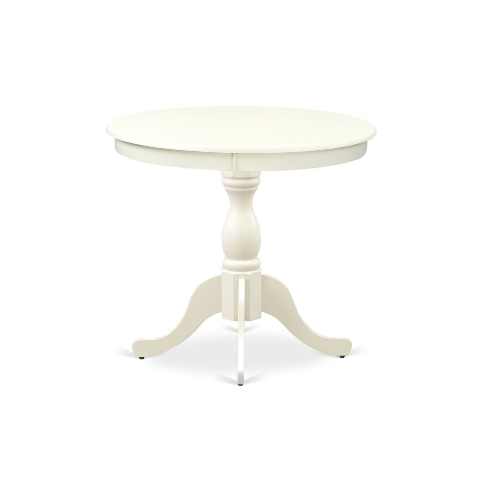 AMAB3-LWH-02 3 Pc Kitchen Table Set - 1 Pedestal Table and 2 Light Beige Parson Chairs - Linen White Finish