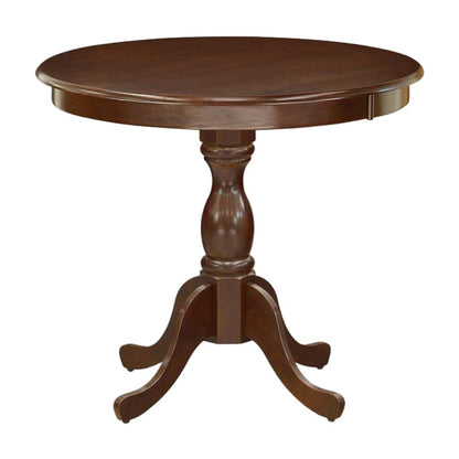Solid Wood Round Pedestal Kitchen and Dining Table, Compact, Mahogany