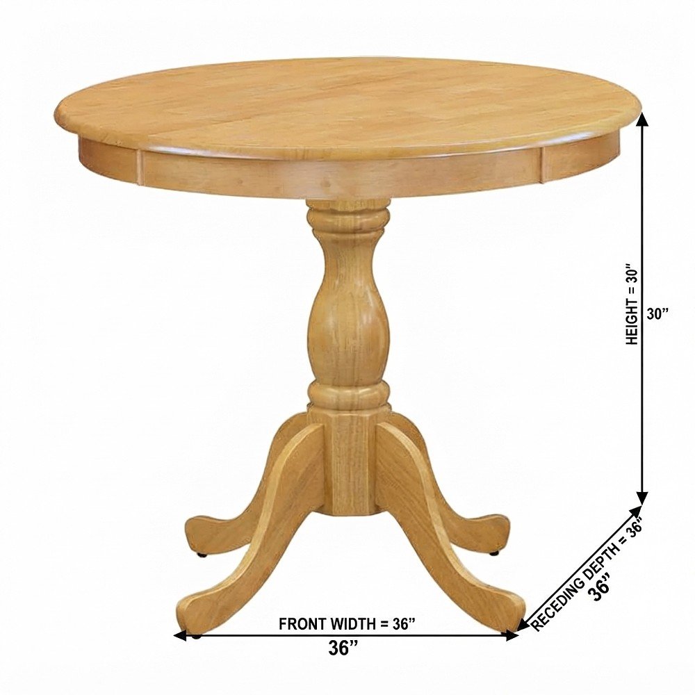 Solid Wood Round Pedestal Kitchen and Dining Table, Compact, Oak