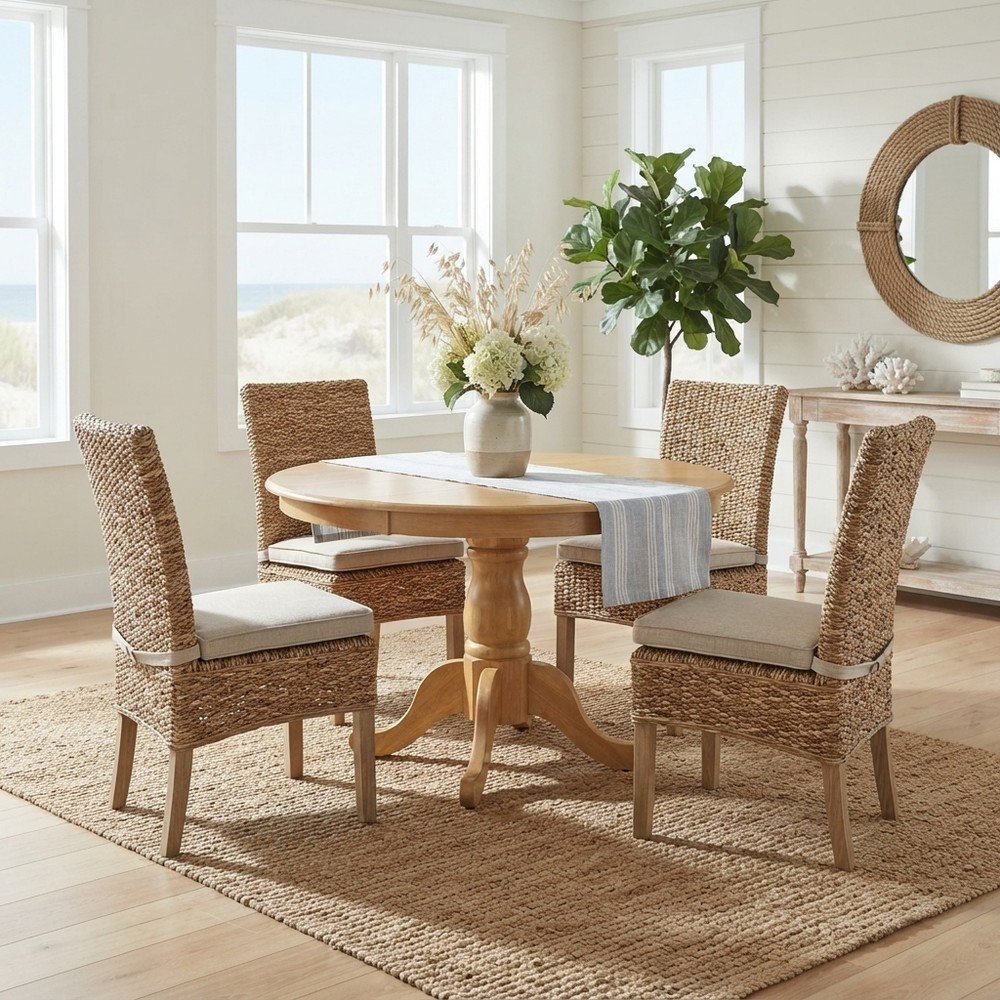Solid Wood Round Pedestal Kitchen and Dining Table, Compact, Oak