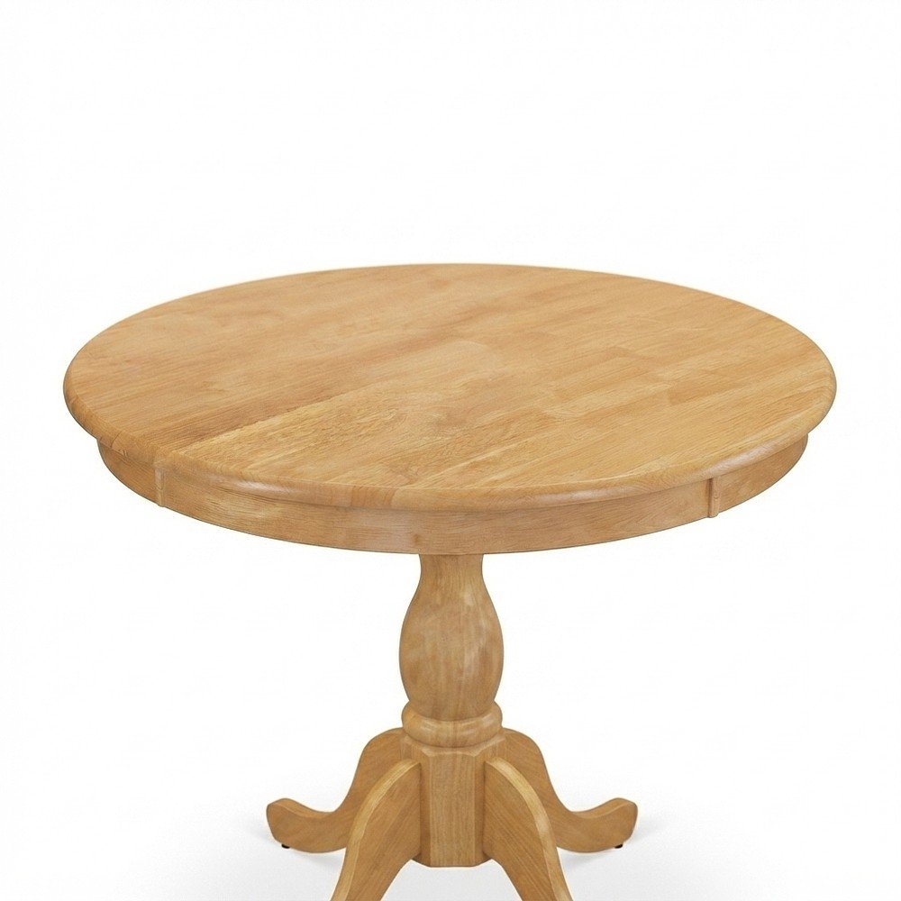 Solid Wood Round Pedestal Kitchen and Dining Table, Compact, Oak