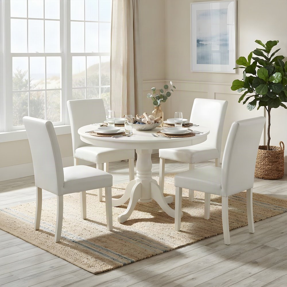 Faux Leather Parson Chair and Round Kitchen Dining Table 5 Piece Set