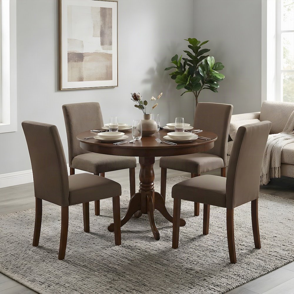 Wood Round Pedestal Dining Table Set with Chairs for Kitchen, Mahogany