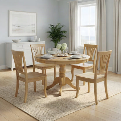 Solid Wood Round Kitchen Table with 4 Dining Chairs, 5 Piece Set