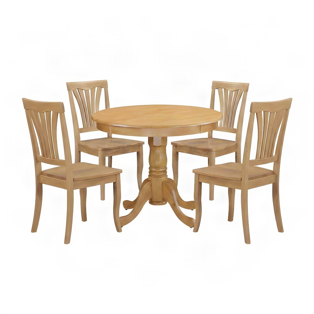 Solid Wood Round Kitchen Table with 4 Dining Chairs, 5 Piece Set