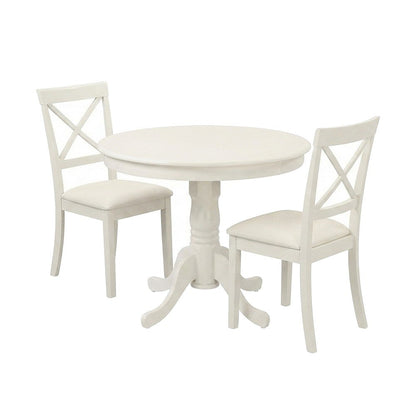 Wood Round Pedestal Small Dining Table with Chairs, Dinette Set, Linen White