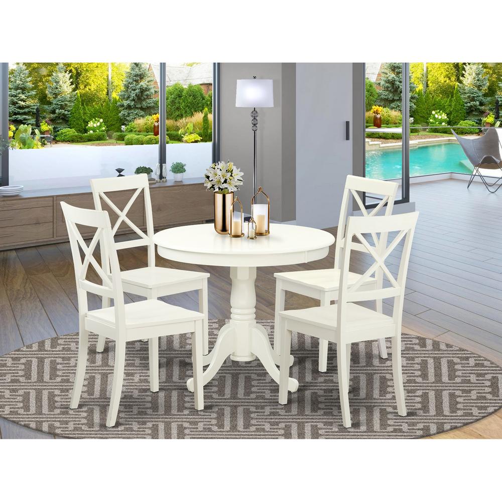 5  Pc  set  with  a  Table  and  4  Wood  Dinette  Chairs  Having  Linen  White  .