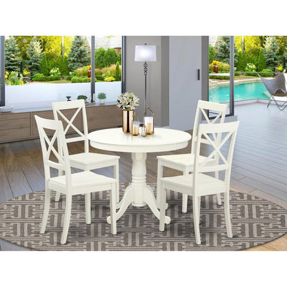 5  Pc  set  with  a  Table  and  4  Wood  Dinette  Chairs  Having  Linen  White  .