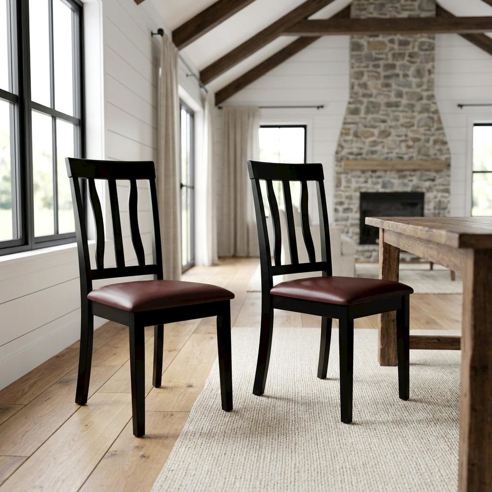Antique Faux Leather Upholstered Wooden Dining Room Chairs, Set of 2