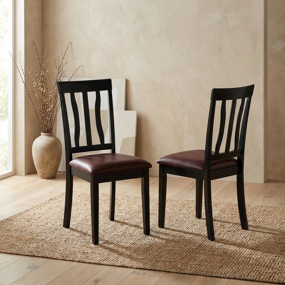Antique Faux Leather Upholstered Wooden Dining Room Chairs, Set of 2
