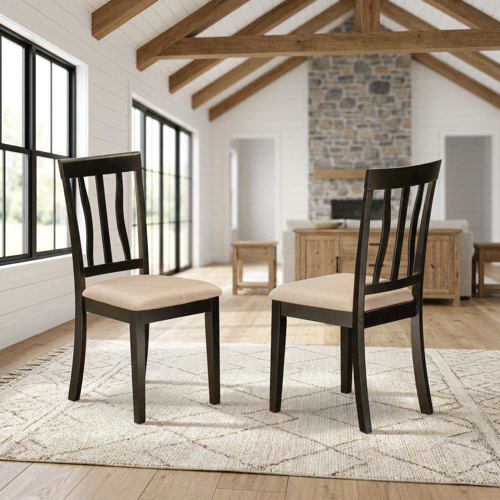 Linen Wood Kitchen Dining Chairs, Traditional Style, Cappuccino, Set of 2