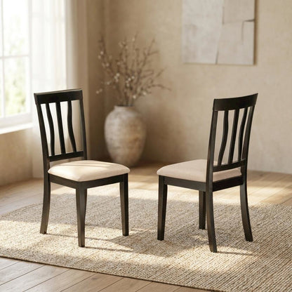 Linen Wood Kitchen Dining Chairs, Traditional Style, Cappuccino, Set of 2