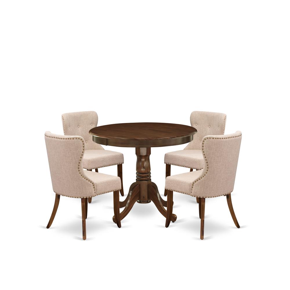 5 Pc Dining Set  Consist of a Round Table and 4 Upholstered Chairs