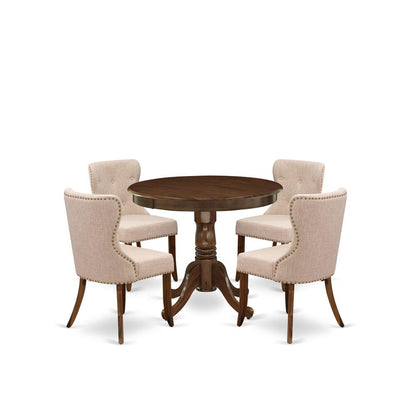 5 Pc Dining Set  Consist of a Round Table and 4 Upholstered Chairs