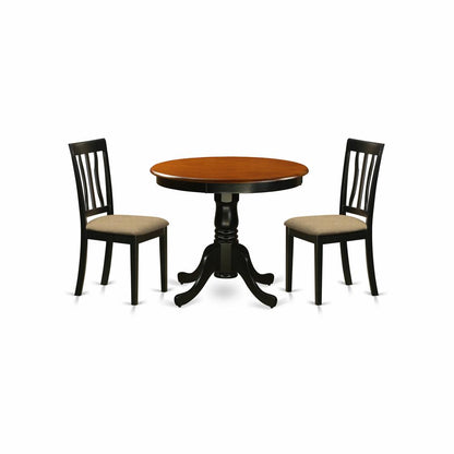 ANTI3-BLK-C 3 PC Kitchen Table set-round Kitchen Table plus 2 Dining Chairs