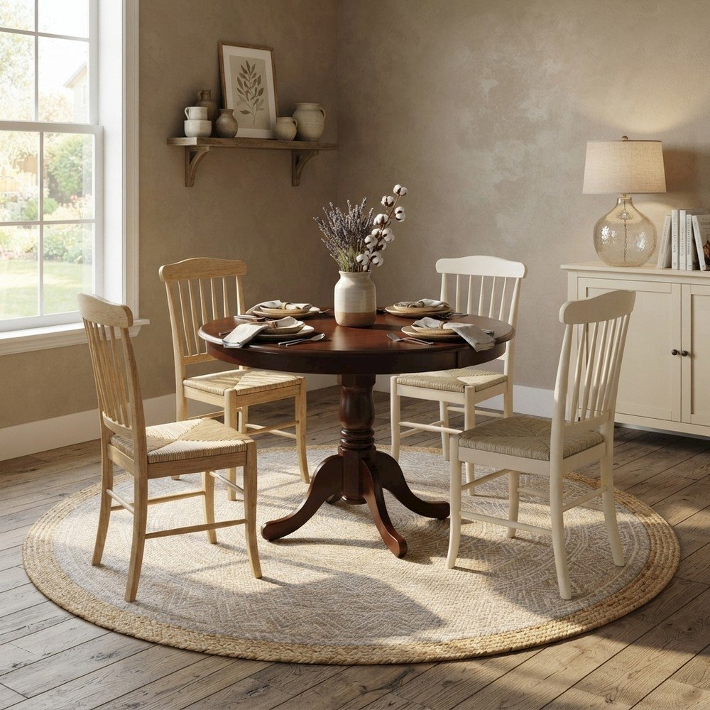 Mahogany Round Kitchen Table with Pedestal Base for Small Dining