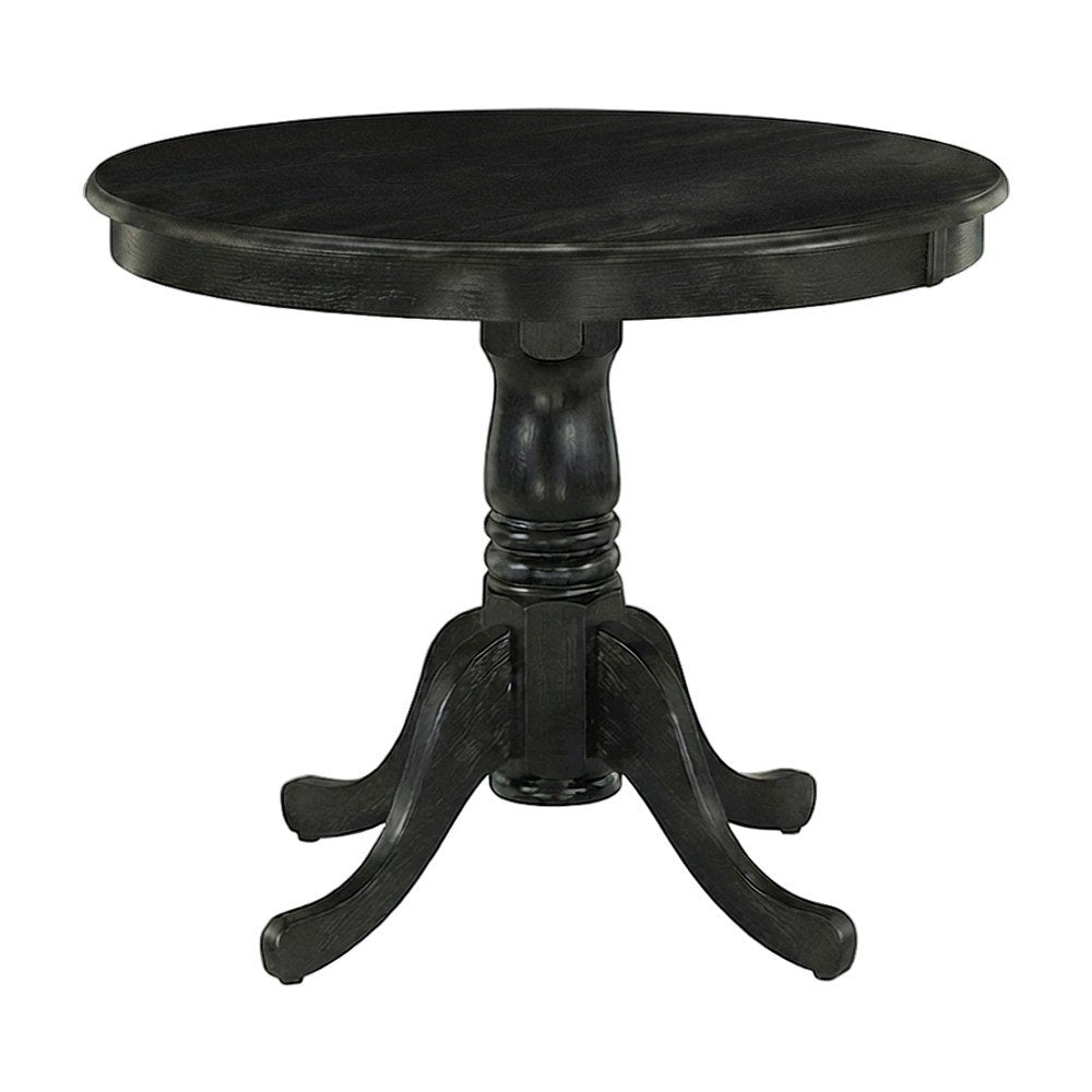 Solid Wood Round Dining Table Set with Linen Slatted-Back Chairs, Black, 3 Piece