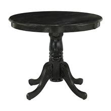 Solid Wood Round Dining Table Set with Linen Slatted-Back Chairs, Black, 3 Piece