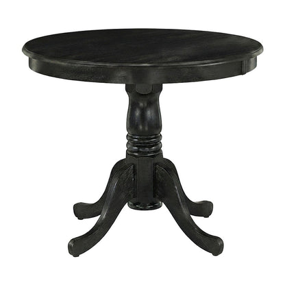 Solid Wood Round Dining Table Set with Linen Slatted-Back Chairs, Black, 3 Piece