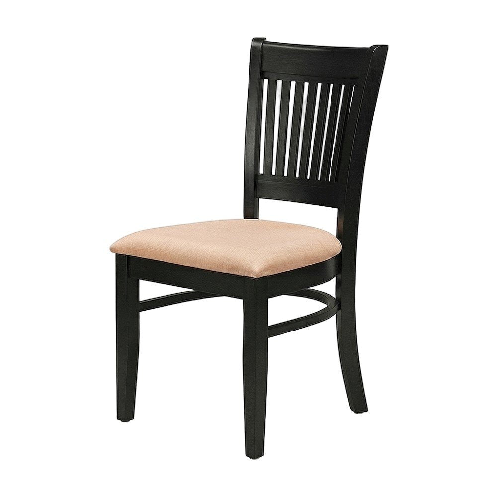 Solid Wood Round Dining Table Set with Linen Slatted-Back Chairs, Black, 3 Piece