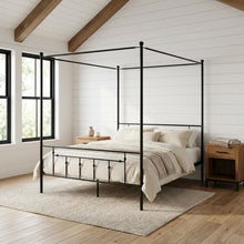 Solid Wood Canopy Bed with Metal Frame, Full Size Canopy Bed Frame