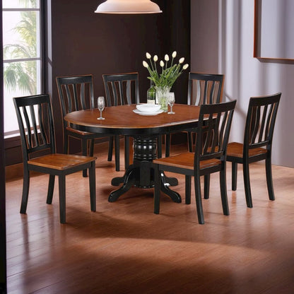 Elegant Oval Dining Table Set – 6 Chair Dining Table with Extendable Leaf