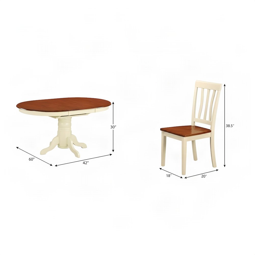 Oval Dining Table and Chairs, Butterfly Leaf 7 Piece Set, Buttermilk & Cherry