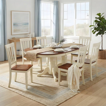 Oval Dining Table and Chairs, Butterfly Leaf 7 Piece Set, Buttermilk & Cherry