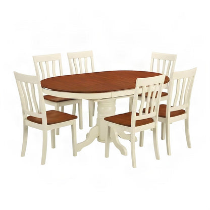 Oval Dining Table and Chairs, Butterfly Leaf 7 Piece Set, Buttermilk & Cherry