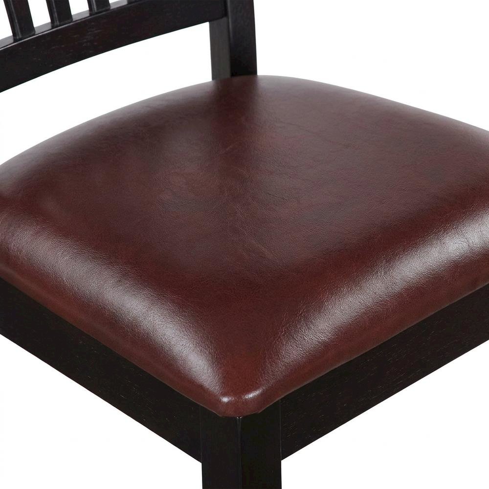 Solid Wood Traditional Dining Chair with Faux Leather Seat, Black, Set of 2
